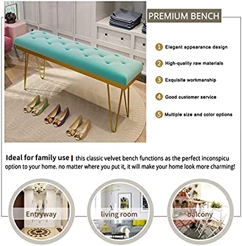 Luxurious Upholstered Bench Seat,Modern Velvet End Of Bed Bench With Golden Legs,Multifunction Entryway Bench,Light Blue,100X35X45Cm(39X14X18Inch