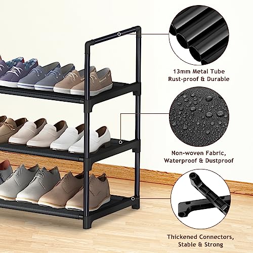 HITHIM 3 Tier Long Shoe Rack,Stackable Wide Shoe Shelf for Shoe Storage,Sturdy Shoe Stand,Non-Woven Fabric Shoe Organizer for Closet,Upgrade Shoe