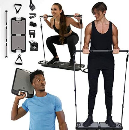 EVO Gym - Portable Home Gym Strength Training Equipment, at Home Gym | All in One Gym - Resistance Bands, Base Holds Gym Bar & Handles for Travel