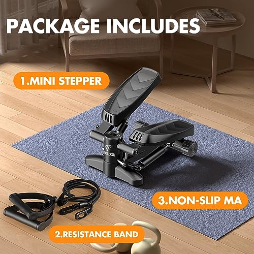 Mini Mute The Sound Stair Stepper,300LBS Loading Capacity, with LCD Monitor Floor mat Resistance Rope Hydraulic Fitness Stepper for Home Desk or