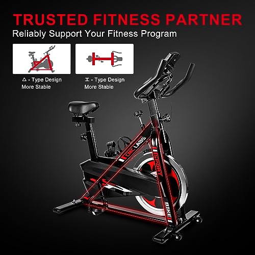 Spin Bike, Brake Pad Stationary Bike for Home, Indoor Cycling Bike with Heavy Flywheel, Comfortable Seat Cushion,Exercise Bike