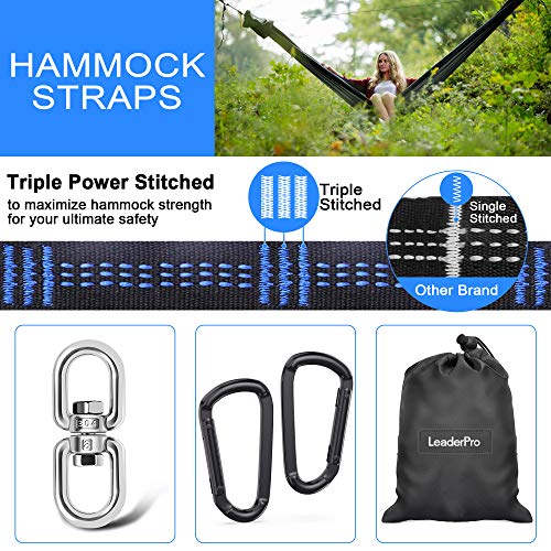 LeaderPro 10 Feet Hammock Straps (2 Pack), 3 m x 2.5 cm, Max bearing 400 kg, Camping Hammock Accessories Suspension System, with 2 Hook Carabiner