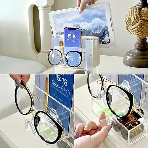 Ikee Design Premium Acrylic Nightstand Organizer Drawer with Dual-Slot -Bedside Acrylic Drawer Organizer for Phone, I-pad, Eyeglasses, Books-Eyew