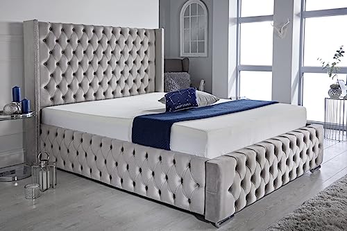 Luxuxry Ottoman Gas Lift Storage Full Chesterfield Wing Upholstered Bed Frame (3FT Single)
