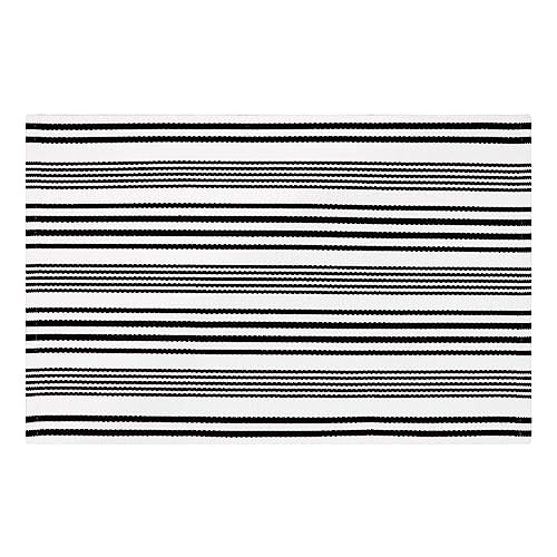 LEEVAN Black and White Striped Door Mat 24'' x 35'' Washable Hand-Woven Front Door Rug, Reversible Front Door Mats Outdoor Farmhouse Striped Laye
