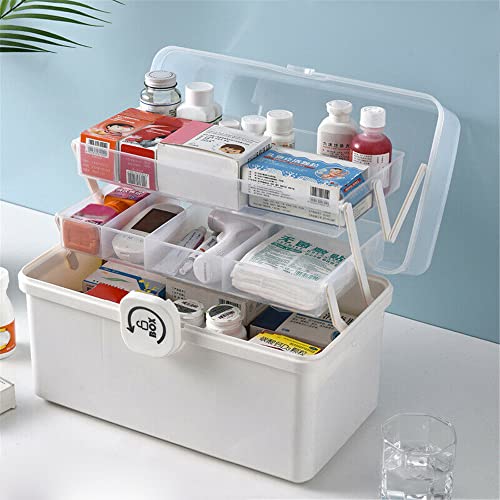 LIKEUDO 3 Layer Medicine Organizer Box First Aid Health Emergency Storage Box Large Capacity Medicine Storage Bins with Lid (White)