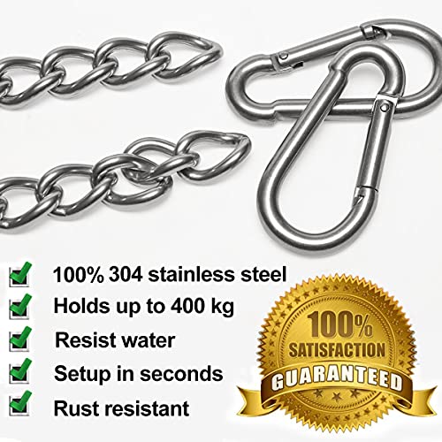 DISMBOON Hanging Chair Chain with Two Carabiners, 400KG Capacity Heavy Duty 304 Stainless Steel Extension Chain Kit for Swinging Chair Egg Chair