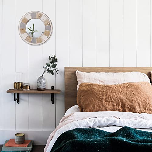 SeekElegant 12 Inch Rustic Wood Mirror, Small Round Wall Mirror, Rustic Farmhouse Wall Mirror with Whitewashed Frame, Decorative Mirrors for Wall