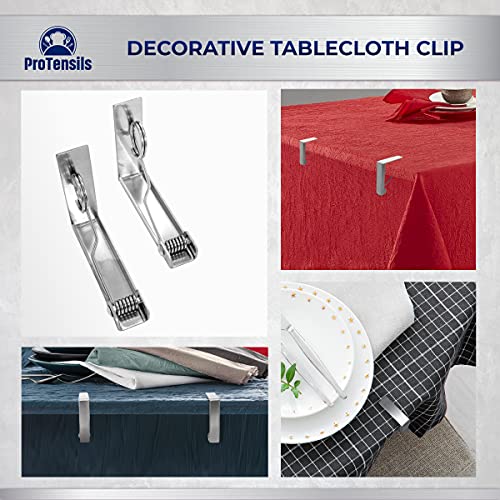 ProTensils 6 Pack Spring Tablecloth Clips Stainless Steel for Picnics, Outdoor Tables up 2.3" or 5.8cm table thickness