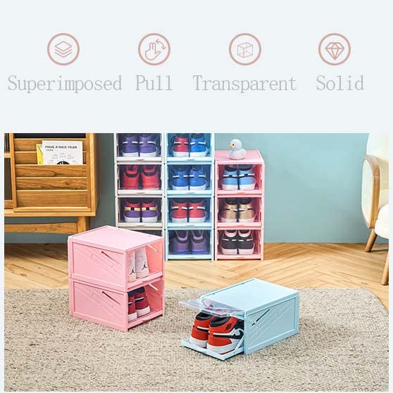 MOSGAT Shoe Boxes Clear Plastic Stackable Large 3 Pack,Clear Shoe Boxes Stackable,Plastic Shoe Boxes with Push-Pull Style,Shoe Rack Shoe Organize