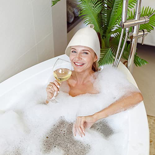 Sauna Cap Felt Sauna Hat White Shower Cap for Women Men Head Protection