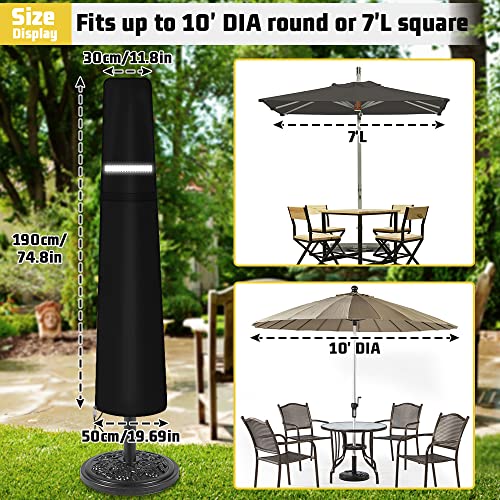 Garden Parasol Cover for Garden Umbrella Covers with Waterproof Zipper and Drawstring Cord at Bottom, Outdoor Protector for 7ft to 10ft Outdoor P