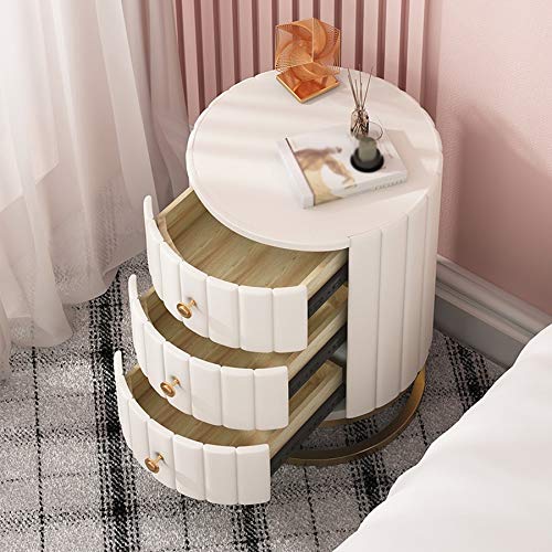 JYDQM Household Furniture PU Bedside Table Round White Bedside Table Mini Cabinet Bedside Table Storage Cabinet