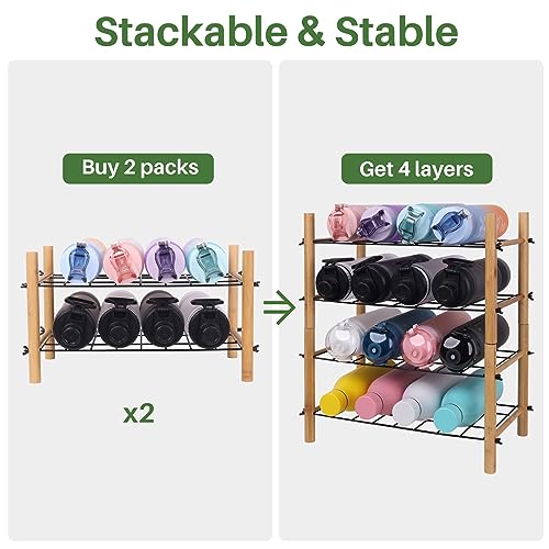 Nothing burger Water Bottle Organiser for Cupboard, 2-Tier Stackable Plastic Water Bottle Storage Bamboo, Wine Cupboard Storage Racks Holds 8 Bot
