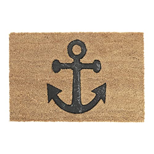 Relaxdays Nautical Anchor Doormat Coir, 40 x 60 cm, Door Mat Inside & Outside, Non-Slip, Rectangular, Coir/Black