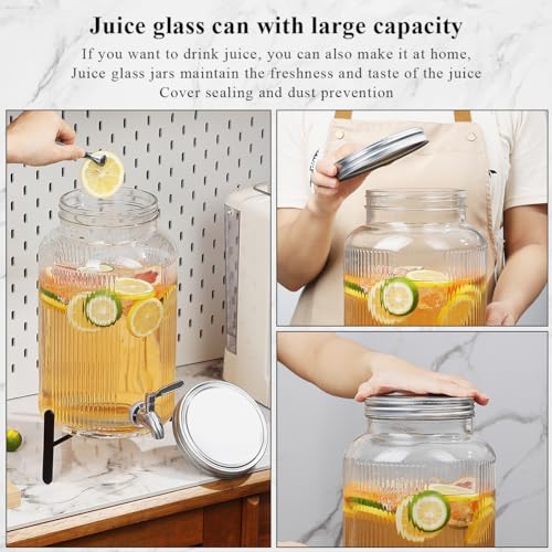 Evanda Glass Beverage Dispenser with Leakproof Stainless Steel Tap, 5.5L Iced Beverage Dispensers, Drink Dispenser for Fruit Teapot for Making Ic