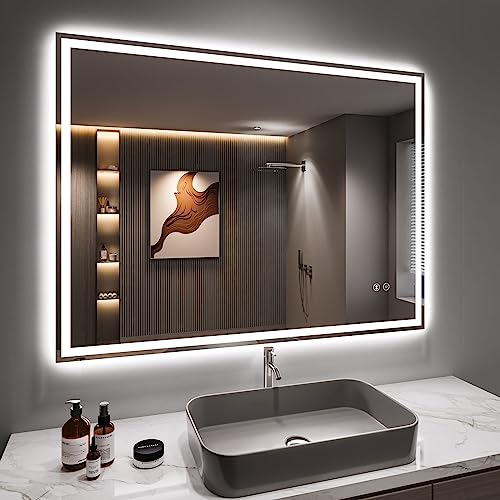 Dripex Bathroom Mirror with LED Lights, 500 * 700 MM Illuminated Backlit Wall Mounted Vanity Mirror Dimmable Switch 3 Colors and Demister Pad, Ho