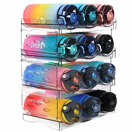 ALKNOT Water Bottle Organizer for Cabinet, 4 Pack Stackable Clear Plastic Water Bottle Holder,Wine Rack/Drink Bottle Storage Stand for Refrigerat