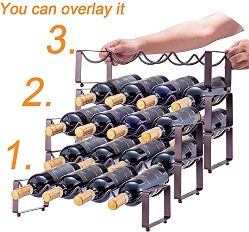 MSYU 3 Tier Stackable Wine Rack Countertop Cabinet Wine Holder Wine Storage Shelf Hold 12 Bottles, for Kitchen, Bar, Pantry, Wine Cellar, Basemen