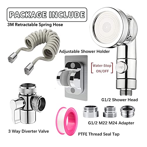 Roscid Sink Faucet Sprayer Attachment Set, Kitchen Bathroom Pet Bathing Shower Head with 9.8ft Hose and G1/2 / M22 / M24 Faucet Adapters, Hair Wa