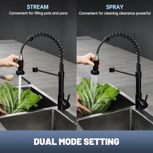 Kitchen Tap Black, APPASO Kitchen Taps with Pull Out Spray 360° Swivel, Kitchen Sink Taps with 2 Spray Modes, Single Lever Kitchen Mixer Taps Sta