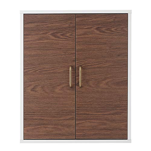 Teamson Home Wooden Bathroom Wall Cabinet, Wall Mounted Medicine Cabinet, Bathroom Storage, Walnut and White Colour, Two Doors and Adjustable She