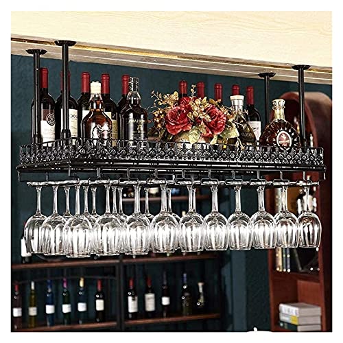 SUCHETA Hanging Wine Rack with Glass Holder and Shelf, Wine Glass Rack Hanging Steamware Rack Champagne Glass Rack Holder Vintage Style Bar Wall