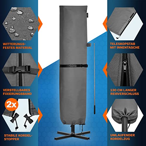 Kingsleeve® Parasol Cover For Up To 330cm Diameter Garden Parasols | With Installation Assistance Rod | Winter Proof Weatherproof Robust Tear-Res