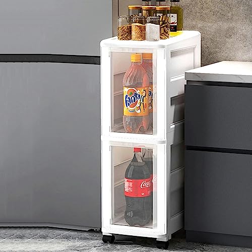 CIADAZ 3/4 Tier Rolling Storage Cart with Clear Drawers, Bathroom Floor Cabinet, Tall Bathroom Storage Cabinet Organizer Narrow Dresser Storage T