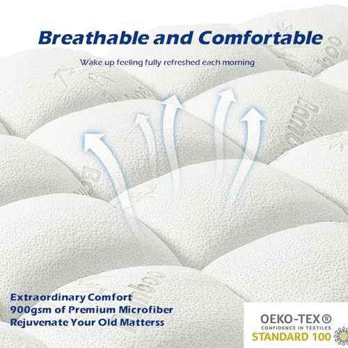 King Size Mattress Topper, Extra Thick Cooling Bamboo Mattress Pad Cover,Soft Down Alternative Fill with 8-21 Inch Deep Pocket- 78"x80" White