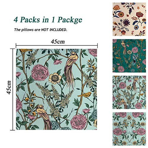 NC Pack of 4 Waterproof Cushion Covers, Birds and Flowers Cushion Cover, 45 x 45 cm, Outdoor Cushion Weatherproof for Sofa Cushions, Outdoors, Ba