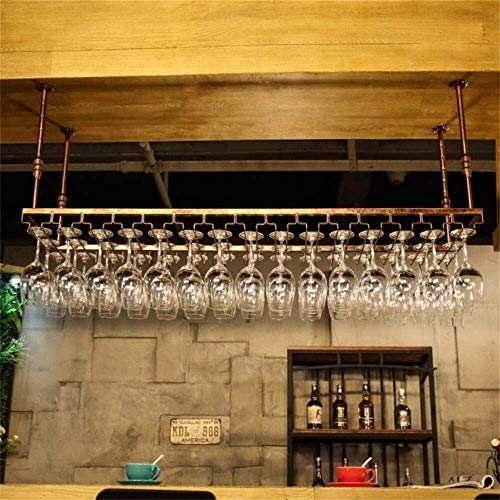 SUCHETA Hanging Wine Rack with Glass Holder and Shelf, Wine Lovers Bar Furniture& Wine Rack Ceiling Mounted Hanging Wine Bottle Holder Metal Gobl