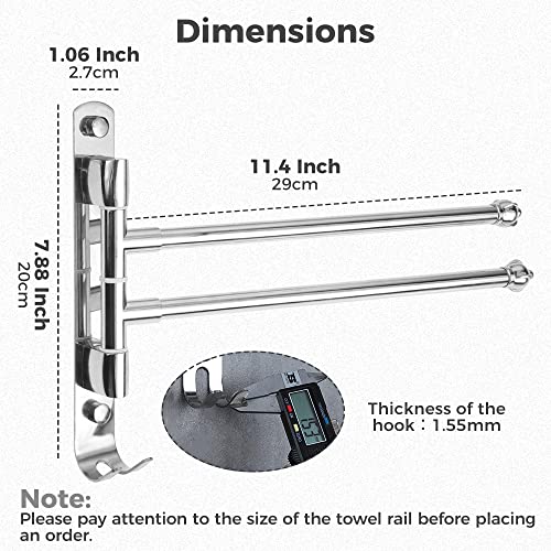 bowarepro Swivel Towel Rail 304 Stainless Steel Towel Rail Wall Mounted 30CM Chrome 2-Arm Swivel Towel for Bathroom Kitchen