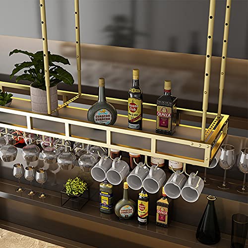 KEppd Wine Rack Wall Mounted - Wine Shelf Wine Racks Adjustable Height Ceiling Mounted Hanging Wine Bottle Holder Metal Iron Wine Glass Rack for