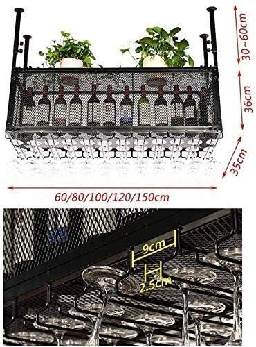 SUCHETA Hanging Wine Rack with Glass Holder and Shelf, Wine Lovers Bar Furniture& Wine Holder Vintage Style Ceiling Wine Racks/Metal Iron Adjusta