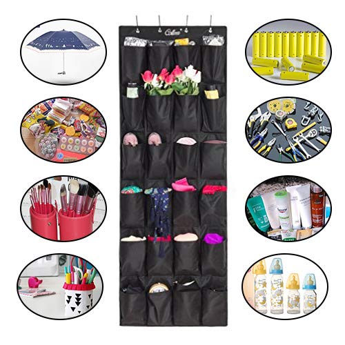 Colleer Shoe Organizer Over the Door 24 -Pocket Hanging Shoe Rack Door Shelf Hanger Holder Storage Bag (Black)