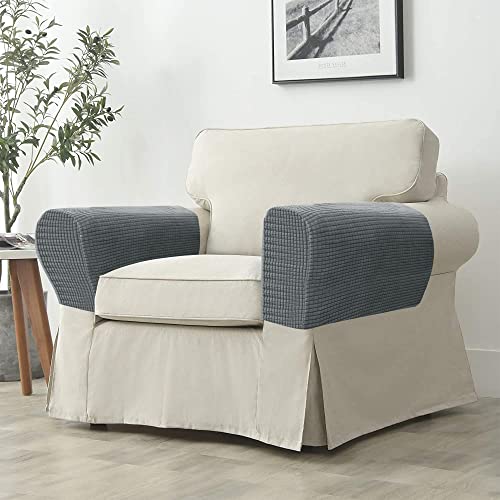 Kaket 2 PCS Sofa Armrest Covers, Chair Arm Protectors Stretch, Sofa Armchair Couch for Sofa, Armchair, Couches, Recliner (Light Grey)