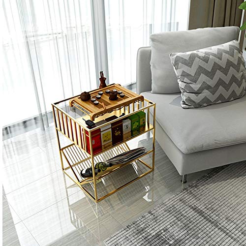 JYDQM Light Wrought Iron Bedside Table Nordic Simple Glass Side Cabinet Bedroom Storage Cabinet Metal Corner Cabinet