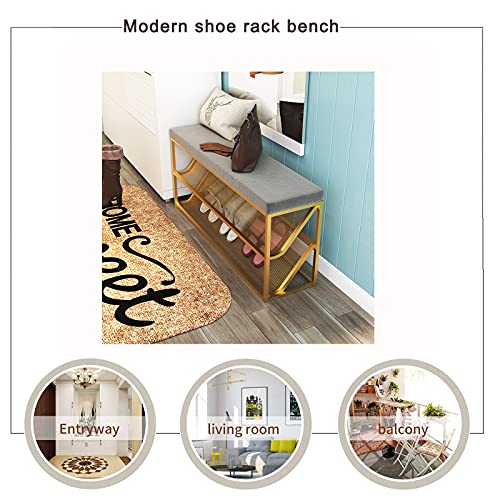 shoe storage bench ottoman Storage Benches Entry Shoe Bench With Comfy Cushion,③-Tier Metal Mesh Shoe Rack Bench Shoe Organizer,Modern Hallway Sh