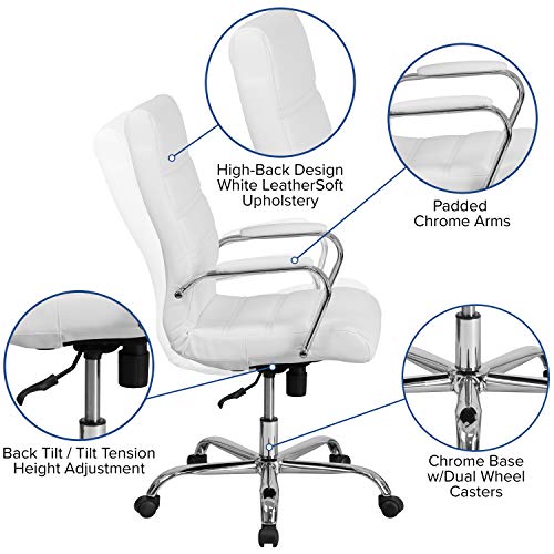Flash Furniture Executive Office Chair, Ergonomic Office Chair, Contoured and Height Adjustable Leather Seat, High Back, Chrome Arms and Tilt Loc