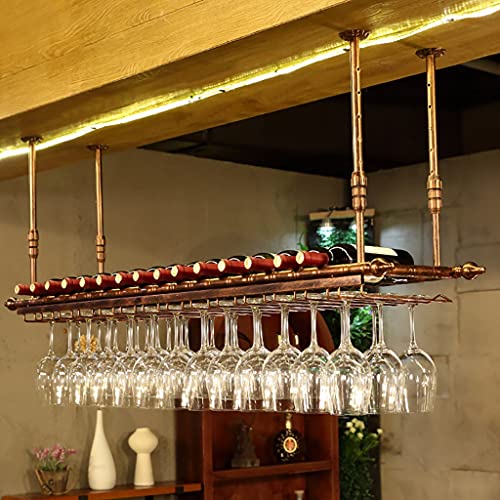 EYLINK Wine Rack Wine Rack, Rustic Iron Hanging Wine Glass Rack Adjustable Height,Ceiling Wine Rack Multifunctional Decoration Storage Shelves Fo