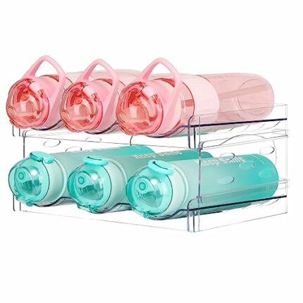 boailydi Water Bottle Organizer for Cabinet, Stackable Water Bottle Racks for Kitchen Pantry Organization and Storage -2 Packs, Hold 6 Bottles, C