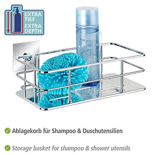 FALKE WENKO Turbo-Loc® Quadro Stainless Steel Wall Shelf - No Drilling Required, Stainless Steel, 24 x 10 x 14.5 cm, Chrome