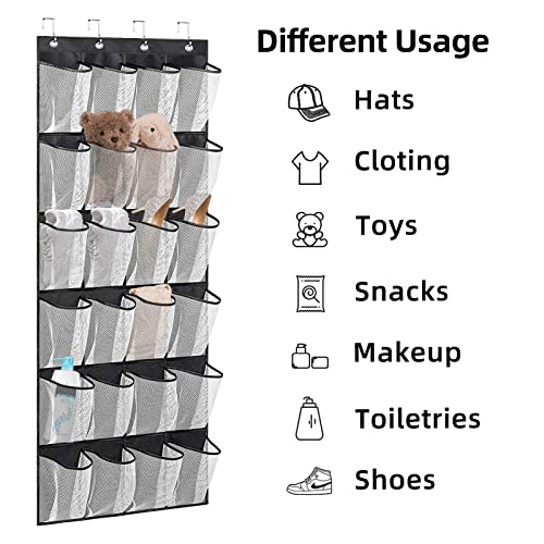 NEUSID 24 Pockets Large Black Pockets Over the Door Shoe Storage Organiser, Back of the Door Shoe Rack Wardrobe Shoe Rack, Hanging Shoe Holder fo