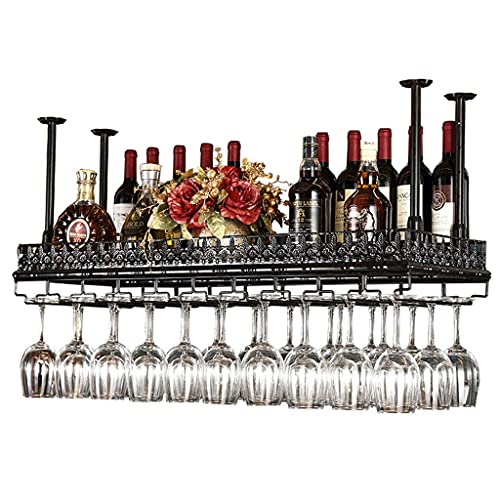 OUSIKA Wine Racks,Cafe Hanging Metal - Glass Holder and Shelf, Adjustable Ceiling Bar Wine Glass Rack,2-Layer Industrial Iron Bottle Holder Wine