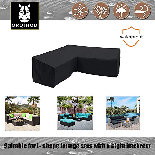 Orqihod L-shaped Garden Furniture Cover Waterproof 600D Heavy Duty Garden Rattan Corner Furniture Covers with Storage Bag 215x215cm Black Protect