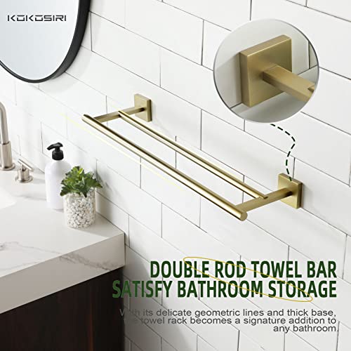 KOKOSIRI Towel Bar Bathroom Towel Holder Double Rails for Bath Kitchen Cabinet Towel Shelf 20 Inch Brushed Gold Stainless Steel B5005BG-L20