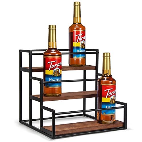 THYGIFTREE Coffee Syrup Rack Organizer Syrup Bottle Holder Stand for Coffee Bar 3-Tier 12 Bottles Storage Shelves for Syrup, Wine, Dressing for K