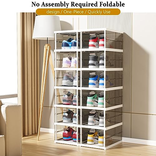 caktraie 6 Tier Foldable Shoe Organizer for Closet,Bedroom,Stackable Shoe Storage Box,Installation Free Sneaker Storage,Black