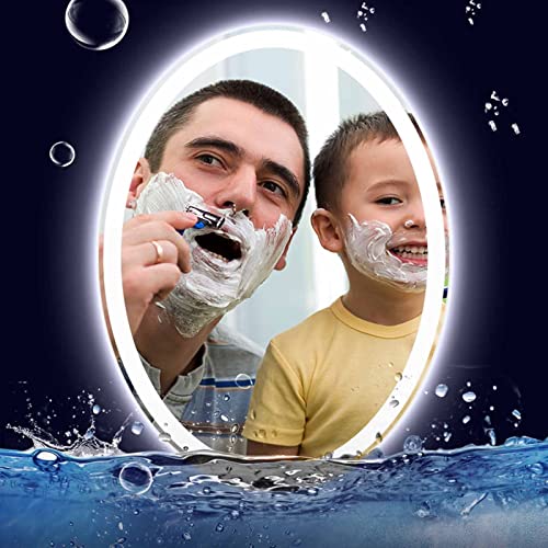 Led with lights,oval mirrors for bathroom,Anti-Fog wall mounted,Tricolor Lights, Color Temperature Adjustable,Energy -saving. (Color : White+anti